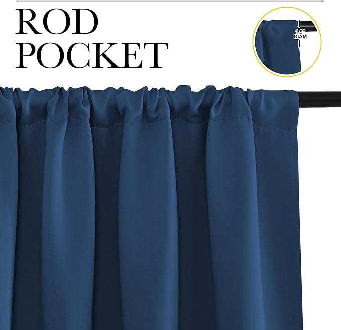 NICETOWN Window Curtains Blackout Drapes, Moroccan Blue, 1 Pair, 52 by 84-Inch, Thermal Insulated Solid Rod Pocket Blackout Curtains/Draperies for Living Room