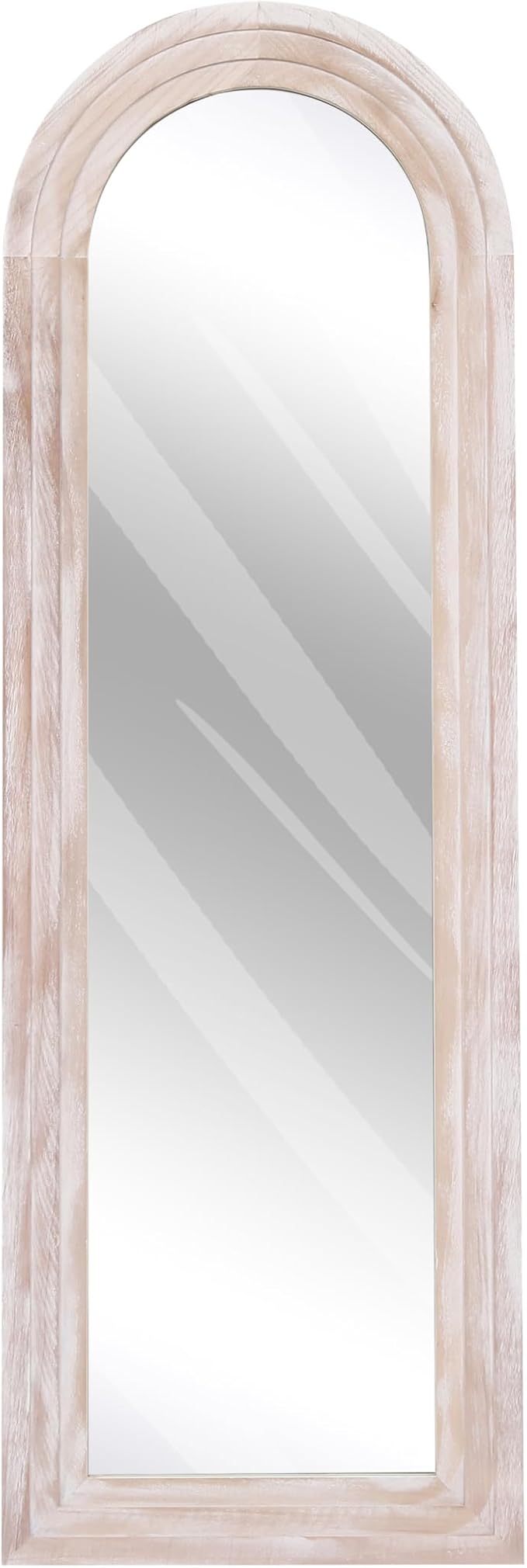 ZHUNFA Arched Full Length Mirror with Solid Wood Frame | 65x22 Farmhouse Wall Mirror Full Length with Stand, Vertical Hanging, Leaning Standing for Bedroom,Living Room, Rustic White