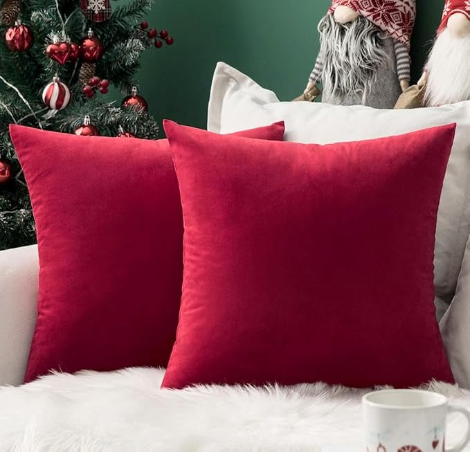 MIULEE Velvet Throw Pillow Covers 12x12 Inch Pack of 2 Red | Soft Solid Small Decorative Pillow Covers, Modern Luxury Home Decor, for Couch Chair Sofa Bedroom Livingroom Car