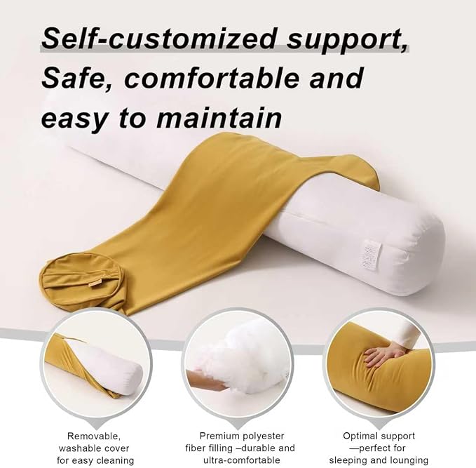 Long Round Bolster Pillow for Adults, Soft Cylinder Roll Pillow for Bed & Couch, Supportive Sleeping Pillow(Honey Yellow, 59"*7.87")