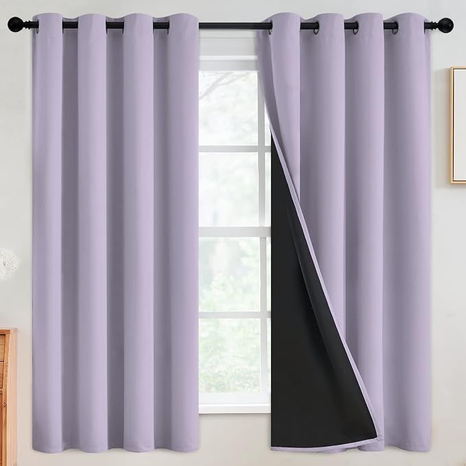 SimpleHome Lilac 100% Blackout Curtains Room Darkening Living Room 63 Inch | Curtains for Bedroom,Thermal Insulated Grommet Window Drapes,Curtains for Living Room with Black Back,52 x 63 Inch,2 Panels