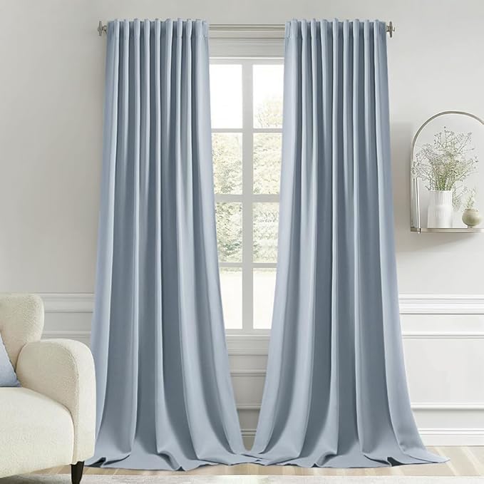 MIULEE Light Blue Back Tab Blackout Curtains 52x96 Inch Long 2 Panels Set | Rod Pocket Pinch Pleated, Thermal Insulated, Bedroom Living Room Darkening Drapes, Light Blocking Floor to Ceiling Curtains