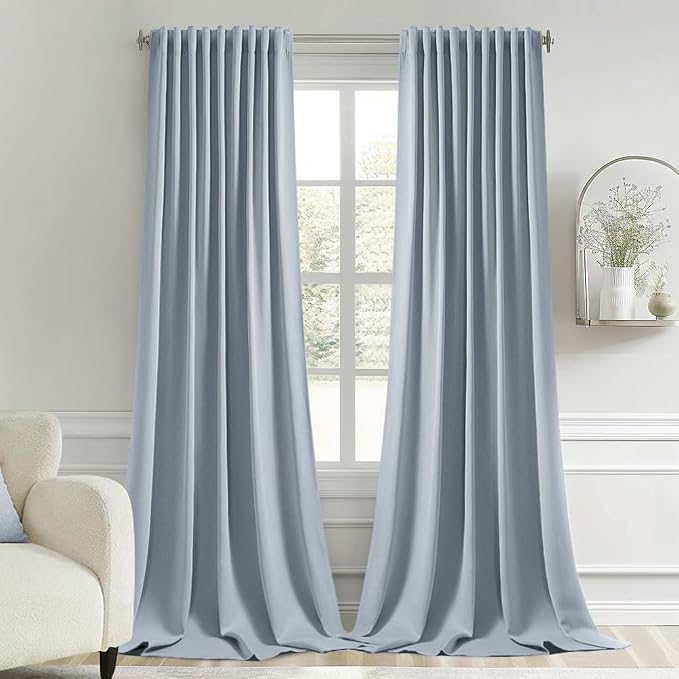 MIULEE Light Blue Back Tab Blackout Curtains 52x120 Inch Long 2 Panels Set | Rod Pocket Pinch Pleated, Thermal Insulated, Bedroom Living Room Darkening Privacy Drapes, Extra Long Light Blocking Curtains