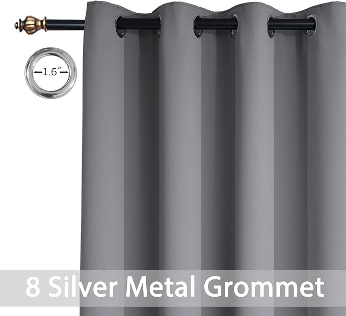 Yakamok Grey Room Darkening Curtains 52x72 inch Gray Grommet-Living Room | 2 panels,blackout window treatment,thermal insulated,light blocking drapes,privacy protection,bedroom study dining room