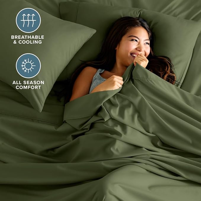 Bare Home Cal King Sheet Set - 1800 Ultra-Soft (California King, Cypress) | Deep Pockets 6 to 15 Inches, Breathable, Hypoallergenic, Hotel Luxury, Easy Fit, Soft, All-Season