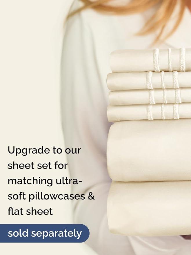 Extra Deep King Fitted Sheet - Single Fitted Sheet Only - Off White | Easily Fits 18 inch to 24 inch Mattress, Soft, Wrinkle Free, Breathable & Comfy, Extra Deep Pockets Hotel Luxury Fitted Sheet