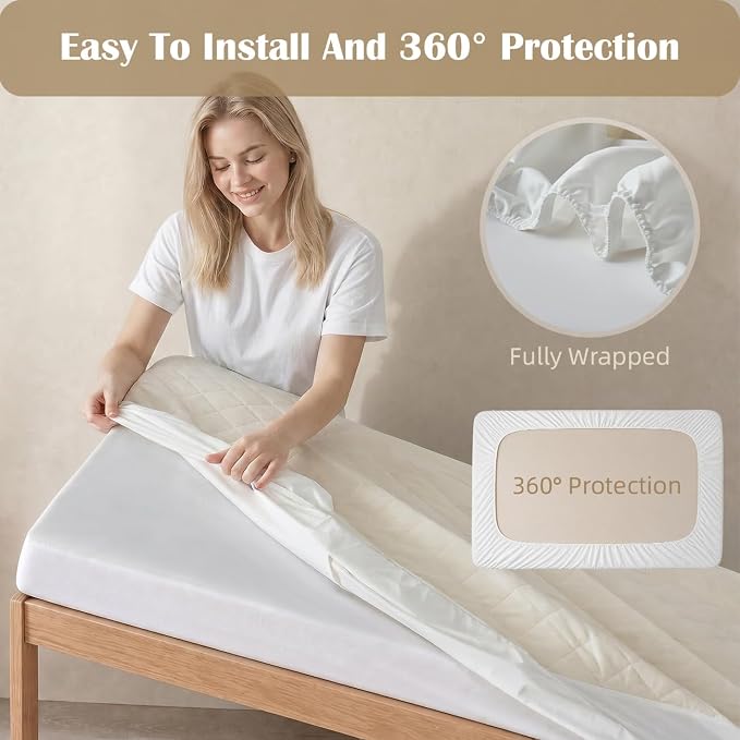 Organic Crib Mattress Protector - Top&Side 100% Waterproof Protector | Organic Mattress Protectors for bed | 5-Sided Waterproof Protection | Noiseless & Breathable | Crib Size 52x28x9 in