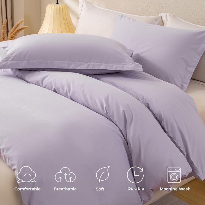 OAITE Duvet Cover Set 100% Washed Cotton Solid 3pcs | Soft,Durable,Long-staple Cotton,Hidden Zipper with 8 Interior Corner Ties,2 Pillowcases
