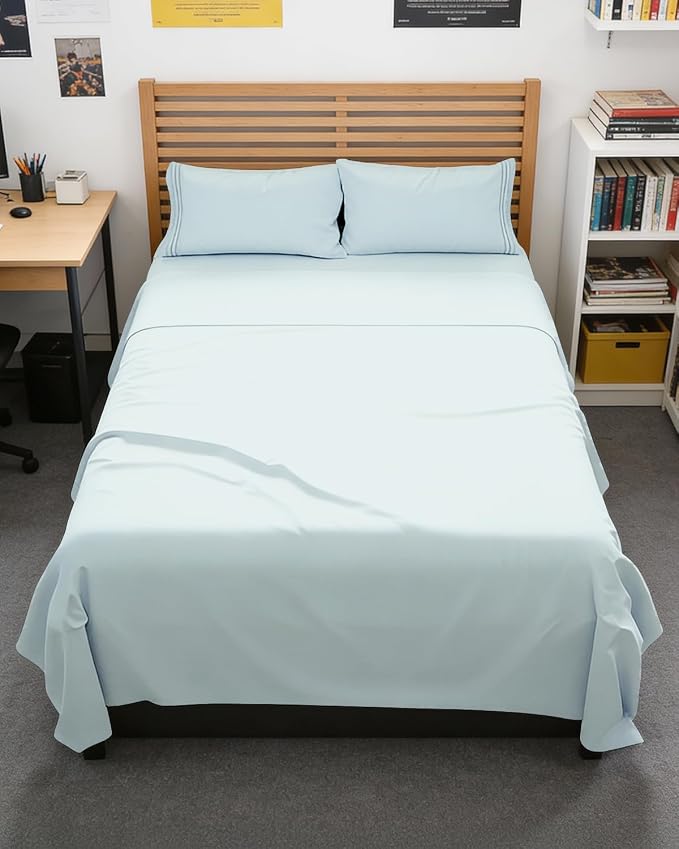 Full XL Sheets - 4 Piece Full XL Sheet Set - Cool & Breathable - Ice Blue | Hotel Luxury Bedding for Women & Men with Deep Pockets, Ultra-Soft, Comfy, Easy-Fit, Wrinkle Free & Fade Resistant, Oeko-Tex