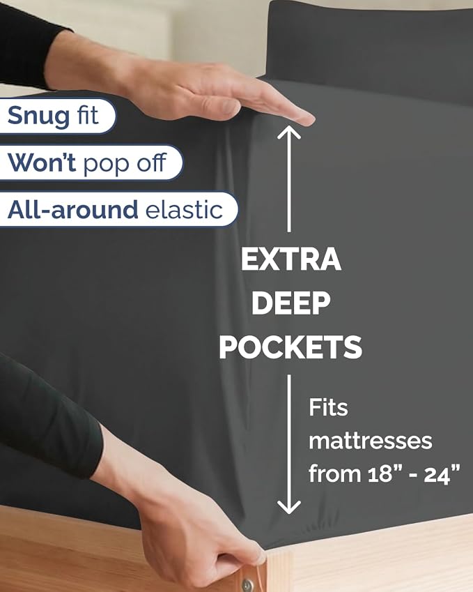 Extra Deep Twin XL Sheet Set - 4 Piece College Dorm Room - Charcoal | College Dorm Room Essentials, Easy & Secure Fit, Ultra-Soft, Wrinkle & Fade Free, Comfy Sheets Set with Extra Deep Pockets