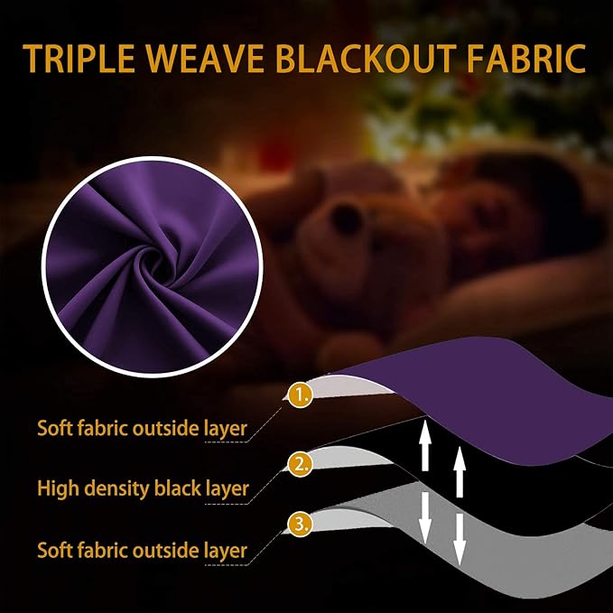 KOUFALL Dark Purple Window Curtains for Bathroom 2 Panels Set Room Darkening Small Short Blackout Curtains for Bedroom Kitchen 45 Inch Length,Royal Grape