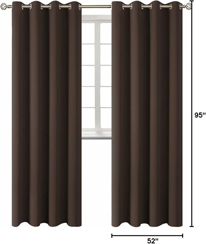 BGment Brown Blackout Curtains for Living Room 95 Inch Long - 2 Panels | Grommet Top, Black Out, Extra Long, Room Darkening, Sunblock, Thermal Insulated, Window Drapes for Bedroom, 52x95 Inch