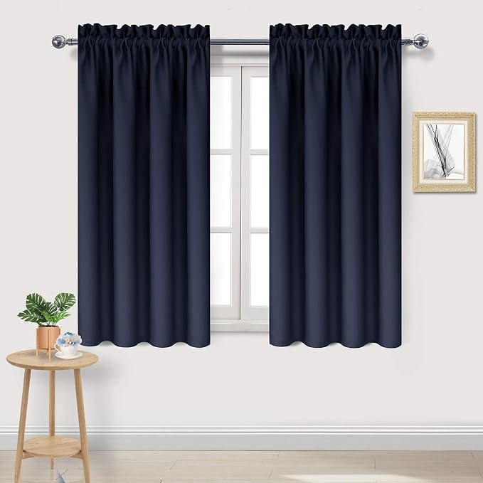 DWCN Blackout Curtains for Bedroom Living Room 38 x 54 Inch Long Navy | 2 Panels Set, Room Darkening, Thermal Insulated, Light Blocking, Rod Pocket Drapes, Noise Reducing Window Treatments