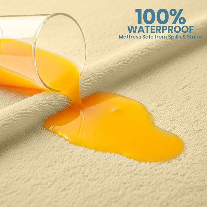 Waterproof Queen Size Mattress Protector fits Upto 17" deep Mattresses | Utopia Bedding 200 GSM Soft & Breathable Mattress Cover, Dirt-Proof, Noiseless, Machine Washable Fitted Sheet Style, Beige