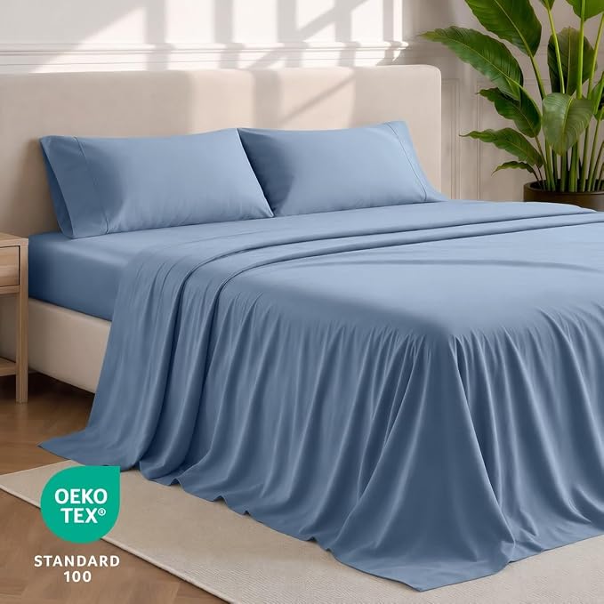 Bare Home Sheet Set - 1800 Ultra-Soft (Split Head Flex King, Coronet Blue) | Deep Pockets 6 to 15 Inches, Breathable, Hypoallergenic, Hotel Luxury, Easy Fit, Soft, All-Season