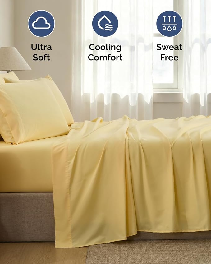Queen 6 Piece Bed Sheet Set - Breathable & Cooling Sheets - Butter Yellow | Ultra-Soft Hotel Luxury Bedding Set w/ 8-16 Inch Deep Pockets, 1 Flat & 1 Fitted Sheet & 4 Pillowcases, Wrinkle & Fade Free