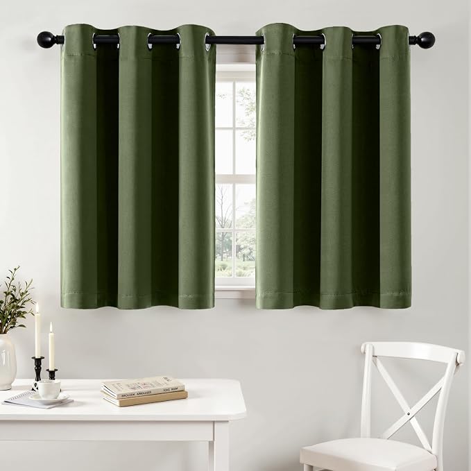 MIULEE Blackout Curtains for Bedroom 2 Panels 40 x 36 Inch Long Olive Green | Thermal Insulated, Living Room Darkening Grommet Drapes, Noise Reducing, Light Blocking Window Treatments