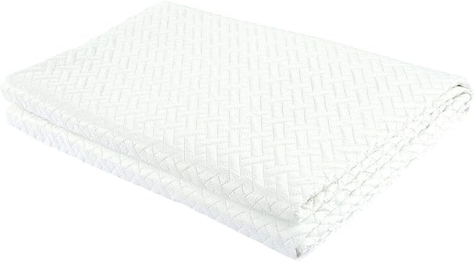 Legacy Decor 3 PCS Squared Stitched Pinsonic Soft Bedspread, Queen White | Oversized Queen Squared Stitched Coverlet, All Season, Oversized, White Color, 3 PCS Set, Bedspread Quilt Coverlet
