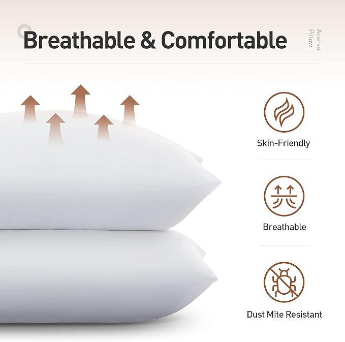 Acanva Bed Pillows 2 Pack Hotel Collection Luxury Soft Inserts for Sleeping-Breathable and Comfortable for Stomach Back Sleepers, King (Pack of 2), White