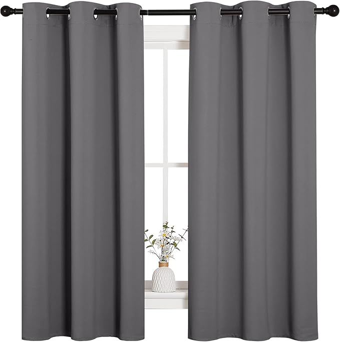 NICETOWN Grey Blackout Curtains for Bedroom 42" Wide x 63" Long 2 Panels | Solid Grommet Thermal Insulated Drapes, Noise Reducing, Light Blocking, Room Darkening Decor for Kitchen Window Treatments