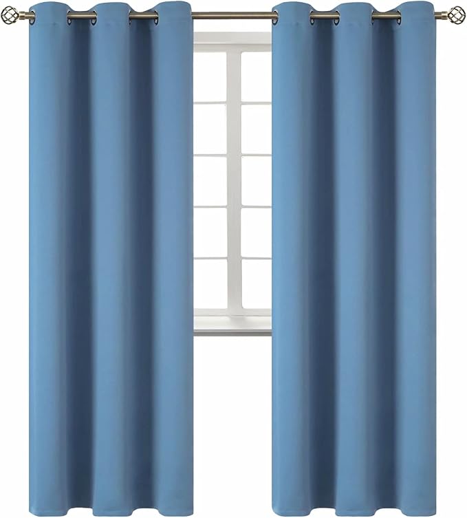 BGment Denim Blue Blackout Curtains for Living Room 84 Inch Long - 2 Panels | Grommet Top, Black Out, Room Darkening, Sunblock, Thermal Insulated, Window Drapes for Bedroom, 42x84 Inch