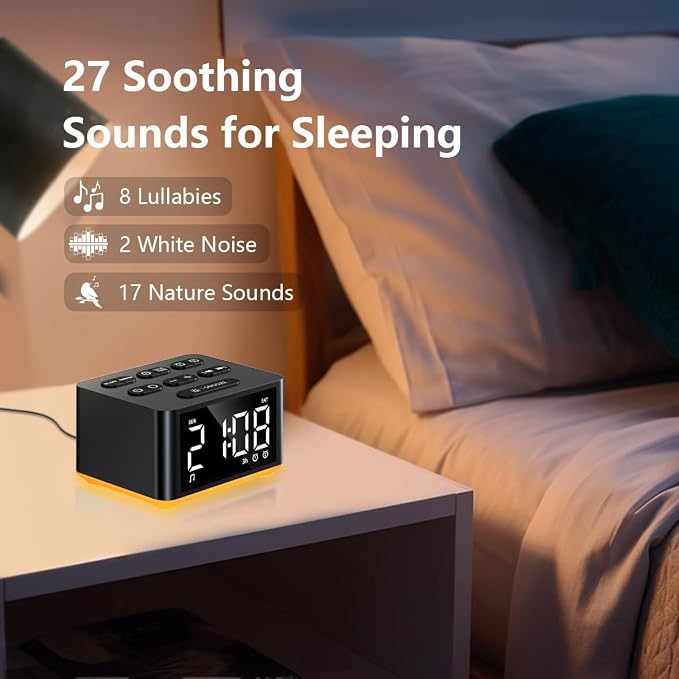 3-in-1 Sound Machine White Noise Machine Dual Alarms 12 Color Night Lights 30 Soothing Sounds 15 Wake Up Sounds 32 Volume for Baby Adults Kids Sleep Timer Memory Function Backup Battery Alarm Clock