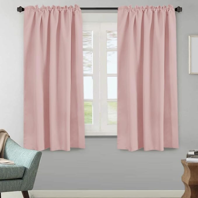 H.VERSAILTEX Blackout Curtains Thermal Insulated Window Treatment Panels Room Darkening Blackout Drapes for Living Room Back Tab/Rod Pocket Bedroom Draperies (2 Panels, Baby Pink, 52 x 63 Inch)