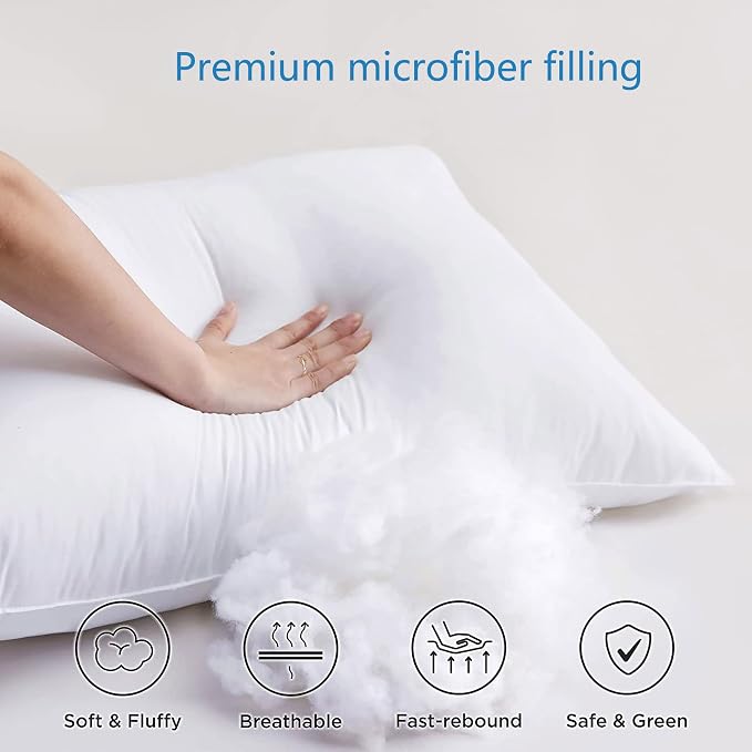 Acteb Flat Thin Pillows Queen Size Set of 2 Pack Bed Basic Sleeping Pillow for Stomach Sleeper 20x30 Inches
