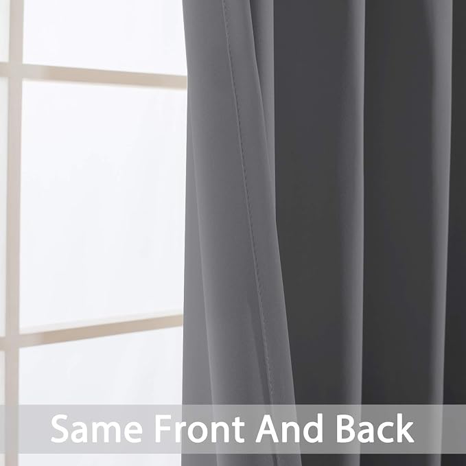 Yakamok Grey Room Darkening Curtains 52x108 inch Gray Grommet-Living Room | 2 panels,blackout window treatment,thermal insulated,light blocking drapes,privacy protection,bedroom study dining room