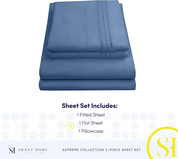 Twin Sheets - Breathable Luxury Sheets with Full Elastic & Secure Corner Straps Built In - 1800 Supreme Collection Extra Soft Deep Pocket Bedding Set, Sheet Set, EXTRA DEEP pocket - Twin, Denim