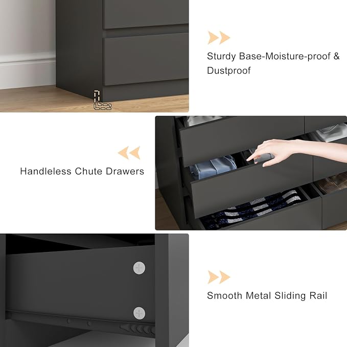 Vibe & Dine Black Dresser 12 Drawer, Modern Long Dresser for Bedroom, Wood Chest of Drawers with Wide Storage for Living Room