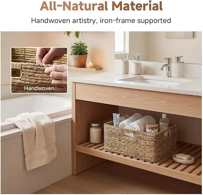 StorageWorks Extra Large Wicker Baskets for Storage, Water Hyacinth, 1-Pack | Wicker Storage Baskets for Shelves, Large Storage Baskets, Pantry Organizers and Storage, Decorative Baskets,16½" x 13" x 7½"