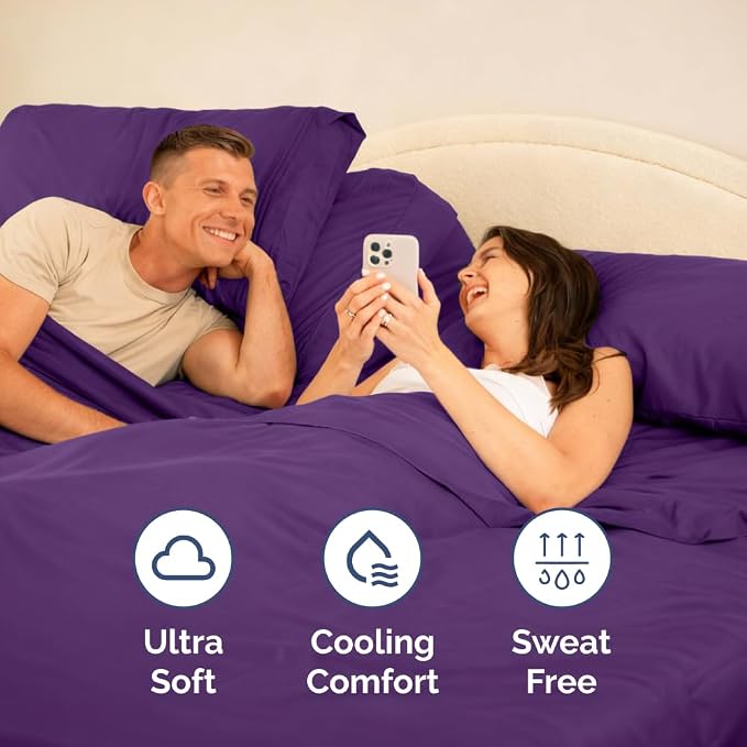 Flex Top Split Head King 4 Piece Sheet Set - Ultra-Soft & Cooling - Purple | Cooling Bed Sheets Set, Hotel Luxury Bedding for Women & Men with Deep Pockets, Wrinkle Free & Fade Resistant, Oeko-Tex