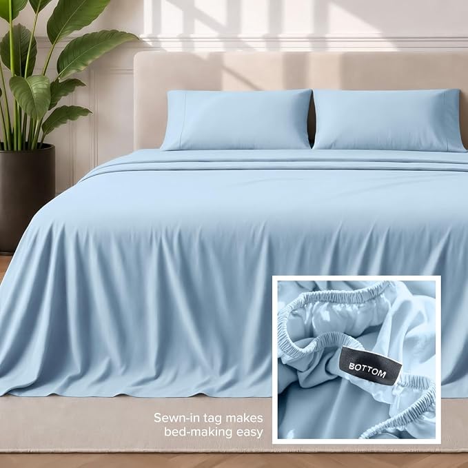 Bare Home Twin Sheet Set - 1800 Ultra-Soft (Twin, Light Blue) | Deep Pockets 6 to 15 Inches, Breathable, Hypoallergenic, Hotel Luxury, Easy Fit, Soft, All-Season