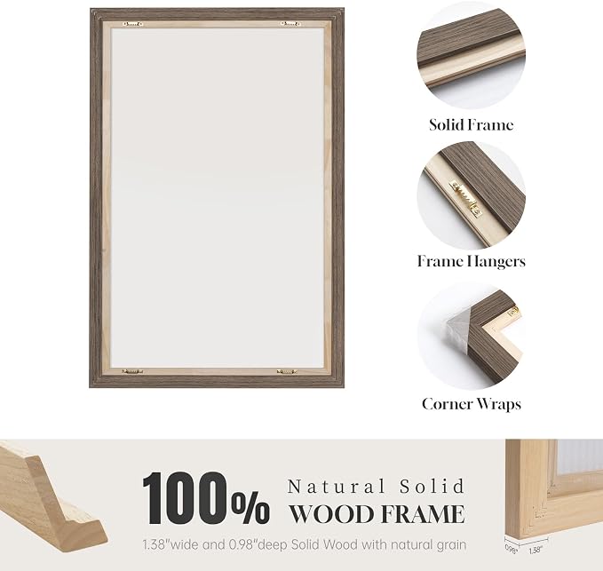 Large Framed Vintage Neutral Tree Sketch Wall Art for Living Room, 20x30 In | 3 piece, Rustic, Retro, Rustic, Canvas artwork, Nature print, Antique, Dining room wall decor, Ready to hang, Wood frame