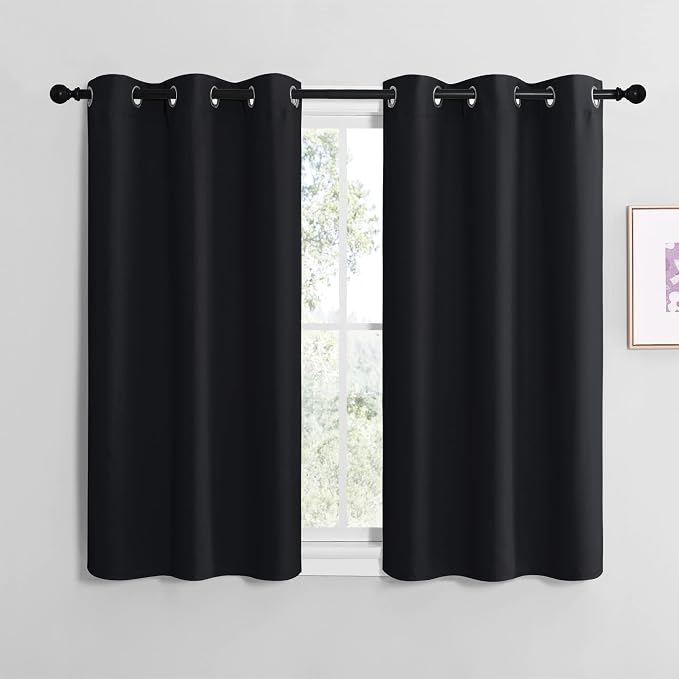 NICETOWN Black Blackout Curtains for Bedroom 29" Wide x 20" Long 2 Panels | Thermal Insulated Grommet Top Draperies Drapes for Basement Living Room Kitchen, Light Blocking Noise Reducing Home Decor