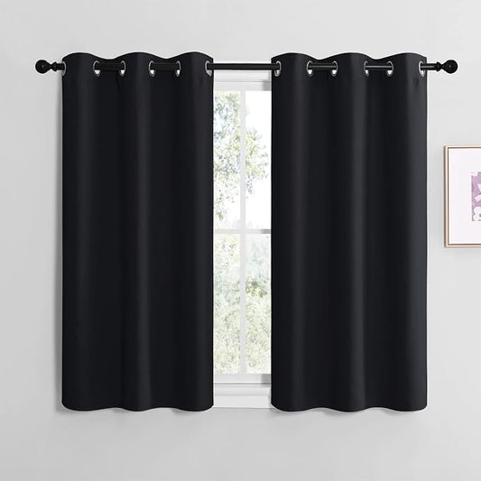 NICETOWN Black Blackout Curtains for Bedroom 29" Wide x 20" Long 2 Panels | Thermal Insulated Grommet Top Draperies Drapes for Basement Living Room Kitchen, Light Blocking Noise Reducing Home Decor