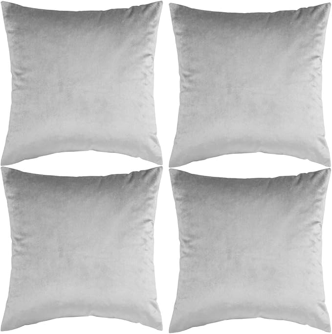 GIGIZAZA Decorative Throw Pillow Covers 18 x 18,Sofa Cushion Grey Pillow Covers,Velvet Pillow Square Cushion Covers (18x18inch(45x45cm)-4pcs, Silver Grey)