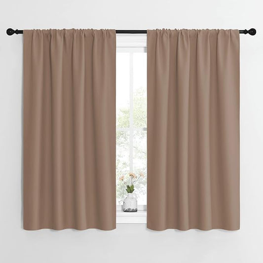 NICETOWN Kitchen Window Blackout Curtains - Window Treatment Thermal Insulated Rod Pocket Small Blackout Draperies/Drapes for Bedroom/Kitchen (Cappuccino, Set of 2, 42 inches Wide by 54 inches Long)
