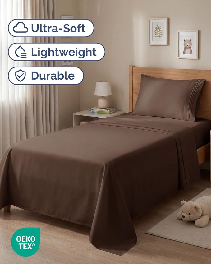 Twin Size 3 Piece Sheet Set - Comfy Breathable & Cooling Sheets - Brown | Hotel Luxury Bed Sheets for Women & Men, Deep Pockets, Easy-Fit, Extra Soft and Wrinkle Free Sheets, Oeko-Tex Bed Sheet Set