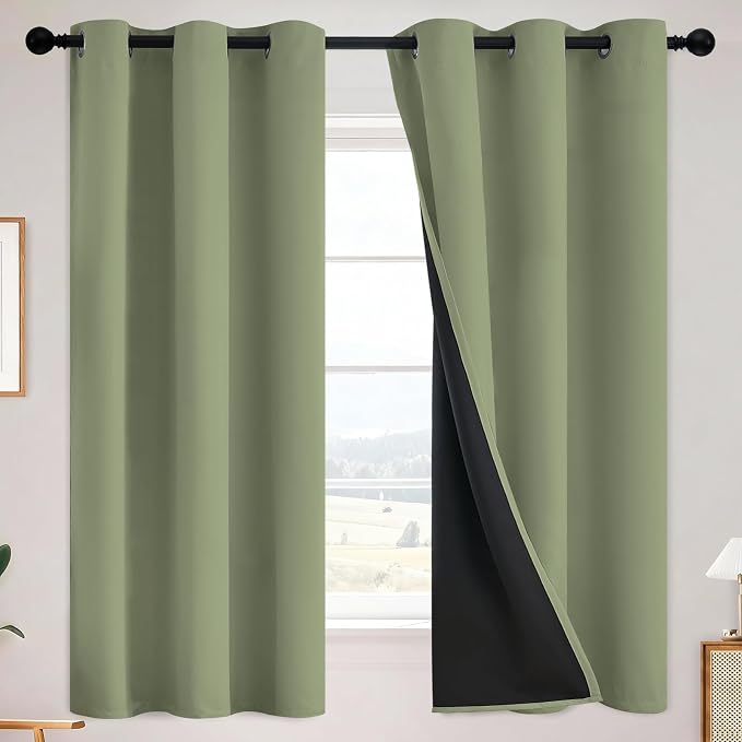 SimpleHome Sage 100% Blackout Curtains Room Darkening Living Room 63 Inch | Curtains for Bedroom,Thermal Insulated Grommet Window Drapes,Curtains for Living Room with Black Back,38 x 63 Inch,2 Panels