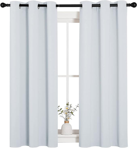 NICETOWN Greyish White Blackout Curtains for Bedroom 34" w x 54" L 2 Panels | Easy-Care Solid Thermal Insulated Grommet Draperies Drapes, Light Blocking Noise Reducing Home Decor for Kitchen Living Room
