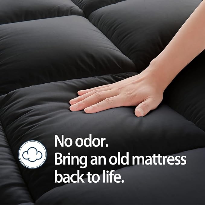 CHOPINMOON Queen Mattress Topper for Back Pain, Thick Mattress Pad Cover | Plush Pillow Top Mattress Topper, Breathable Soft Bed Topper with 8-21”Deep Elastic Pocket, Cooling for Hot Sleepers, Black