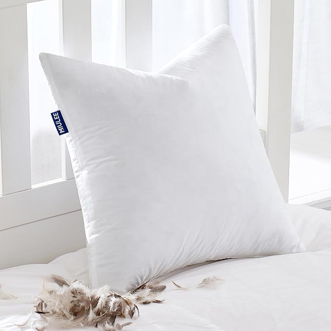 MIULEE Feather Euro Pillow Insert 28x28, Throw Pillow with Cotton Cover | Fluffy and Plump, Decorative Pillows for Sofa Bed Couch, Double-Layer Down-Proof Cotton Cover