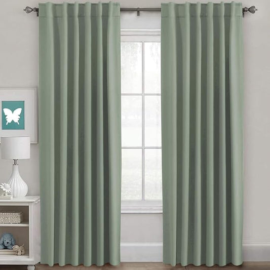 H.VERSAILTEX Blackout Curtains Thermal Insulated Window Treatment Panels Room Darkening Blackout Drapes for Living Room Back Tab/Rod Pocket Bedroom Draperies (2 Panels, Cyan, 52 x 96 Inch)