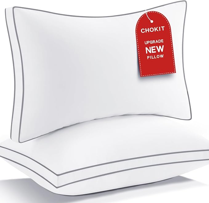 CHOKIT Premium Pillows King Size Set of 2 Fluffy and Supportive, Luxury | 7D Down Alternative Bed Pillow, Soft Hotel Gusseted Pillow for Side Back Stomach Sleeper, Relief Neck Head and Shoulder Pain