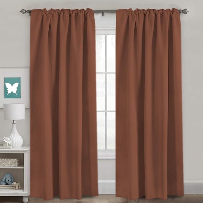 H.VERSAILTEX Blackout Curtains Thermal Insulated Window Treatment Panels Room Darkening Blackout Drapes for Living Room Back Tab/Rod Pocket Bedroom Draperies (2 Panels, Washed Spice, 52 x 96 Inch)