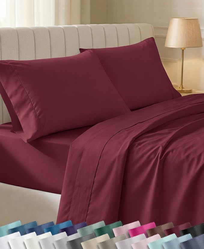 California Design Den Soft 100% Cotton Twin Sheets Set, 3 Pc, Burgundy Red | 400 Thread Count Backed by Good Housekeeping Seal, All-Around Elastic, Durable, Easy Care, OEKO-TEX certified