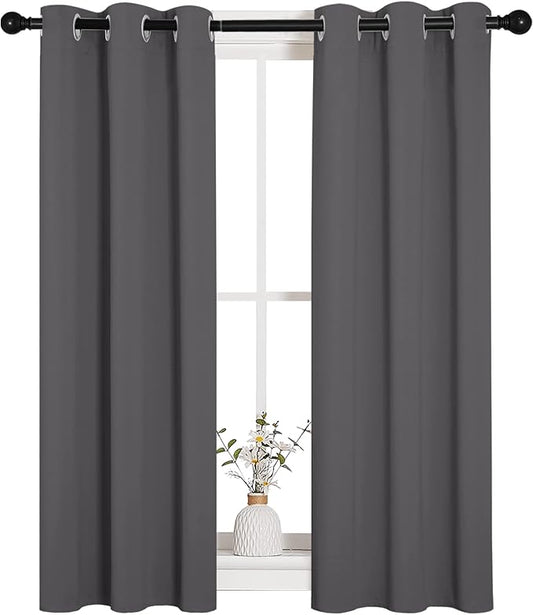 NICETOWN Grey Blackout Curtains for Bedroom 29" Wide x 45" Long 2 Panels | Thermal Insulated Grommet Top Draperies Drapes for Window Living Room, Light Blocking Noise Reducing Room Darkening Decor
