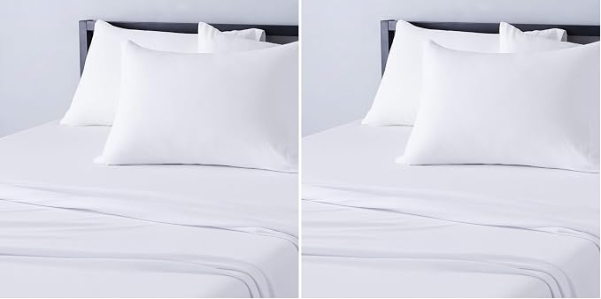 Amazon Basics Breathable, Stretchy 100% Cotton Jersey 3-Piece Bed Sheet Set, Includes Flat and Fitted Sheets, Pillowcase, Twin, White (Pack of 2)